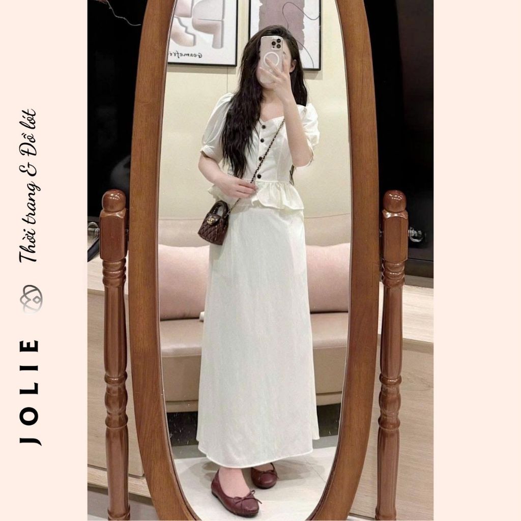 Set đồ bộ áo cổ tròn tay bồng phối chân váy xòe dài siêu xinh JOLIE