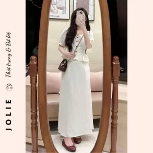 Set đồ bộ áo cổ tròn tay bồng phối chân váy xòe dài siêu xinh JOLIE