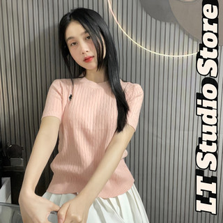 Áo len nữ cổ tròn cộc tay hình thêu ngựa len xoắn thừng chất len thỏ mềm mịn free size 388