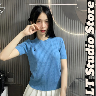 Áo len nữ cổ tròn cộc tay hình thêu ngựa len xoắn thừng chất len thỏ mềm mịn free size 388