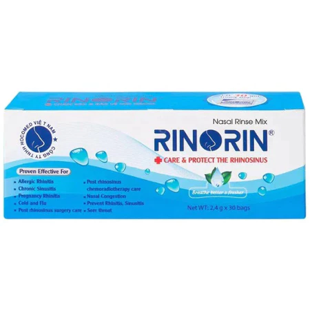 MUỐI RỬA RINORIN (hộp 30 gói) - Dùng để rửa mũi xoang, viêm mũi dị ứng, viêm xoang, sổ mũi, nghẹt mũi