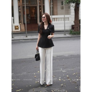 Quần âu nữ ống đứng hai ly nổi HAGOO hai màu trắng đen, quần tây phong cách công sở [Q361]