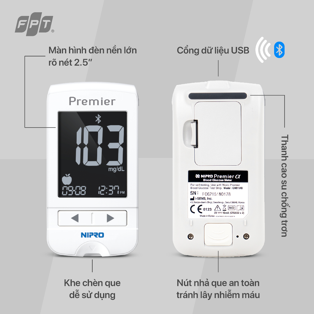 Ảnh Combo Máy đo đường huyết Nipro Premier Alpha (mg/dL và mmol) + 01 hộp que NIPRO Premier (25T) 3