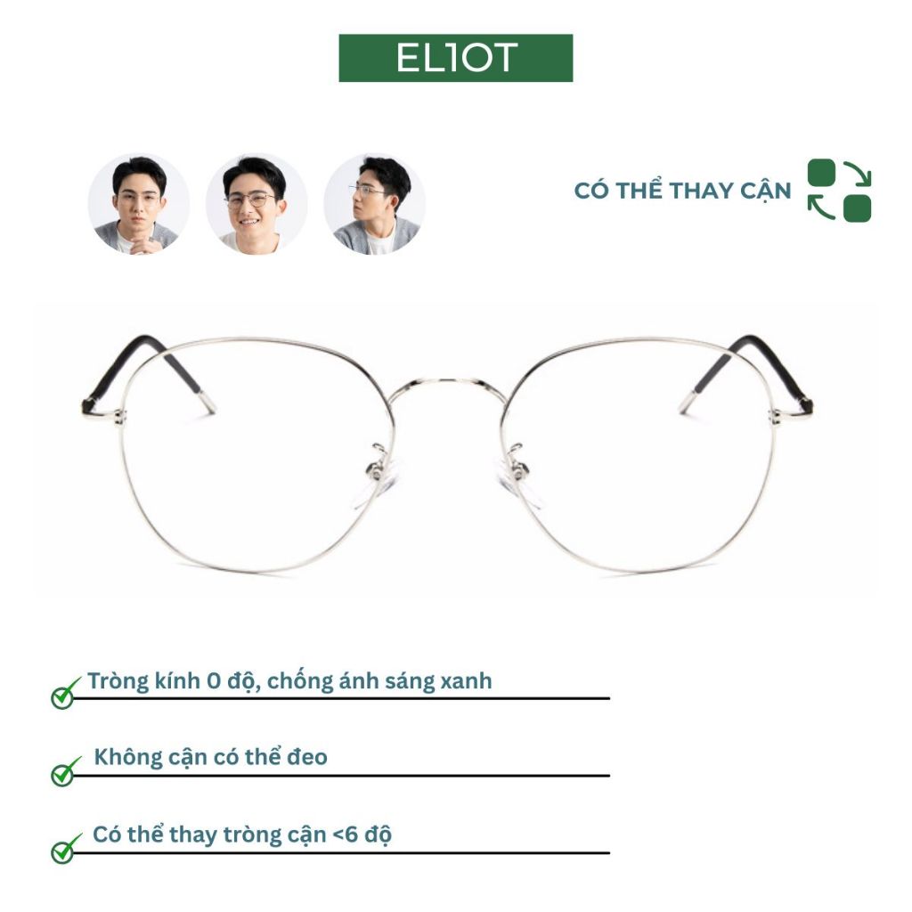 Gọng kính cận ELIOT Eyewear EL9959 tròng chống ánh sáng xanh có thể thay cận chất liệu kim loại kiểu dáng thời trang
