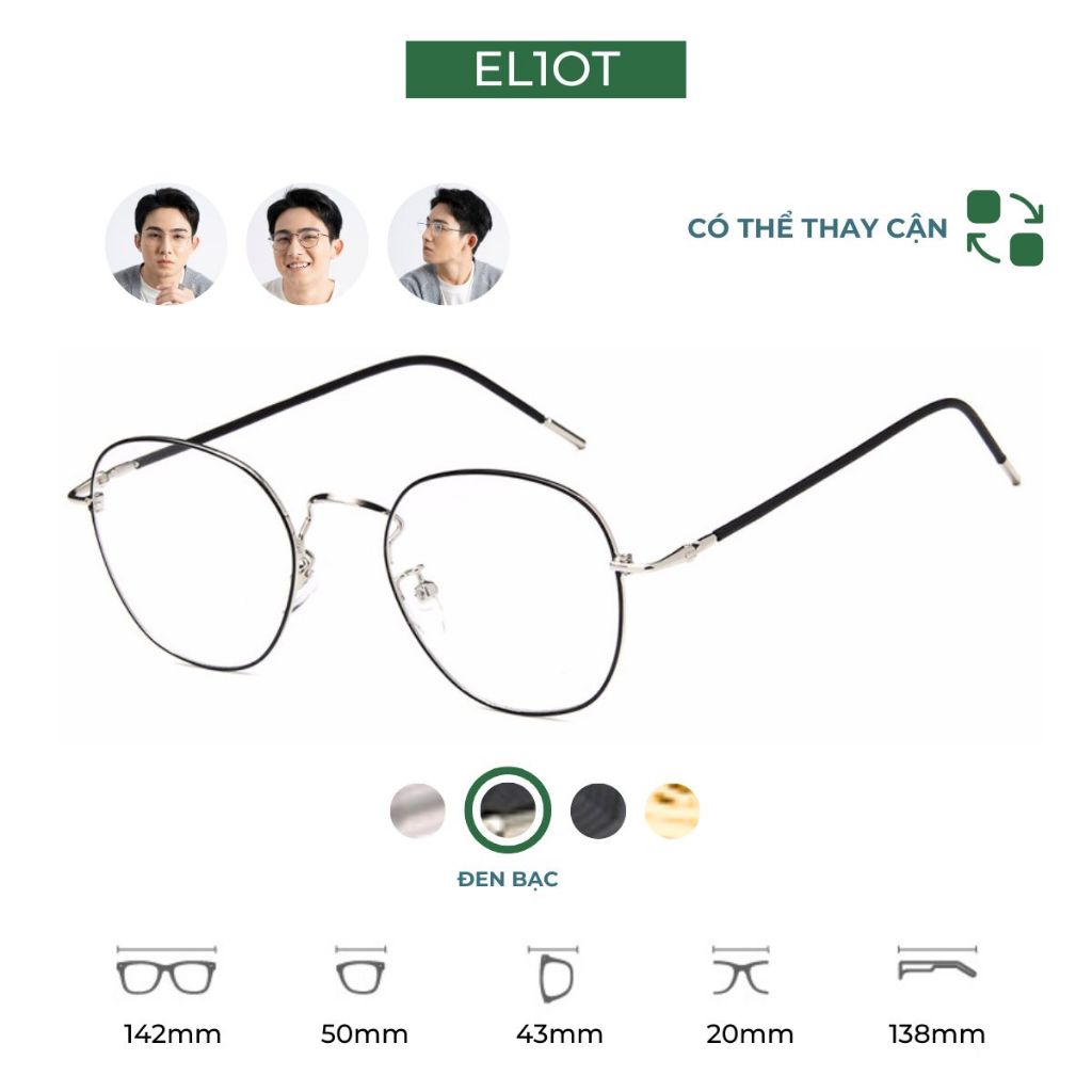 Gọng kính cận ELIOT Eyewear EL9959 tròng chống ánh sáng xanh có thể thay cận chất liệu kim loại kiểu dáng thời trang