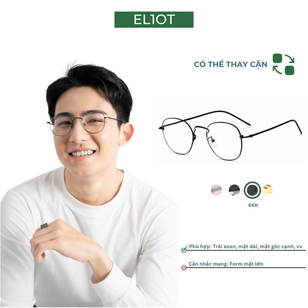 Gọng kính cận ELIOT Eyewear EL9959 tròng chống ánh sáng xanh có thể thay cận chất liệu kim loại kiểu dáng thời trang