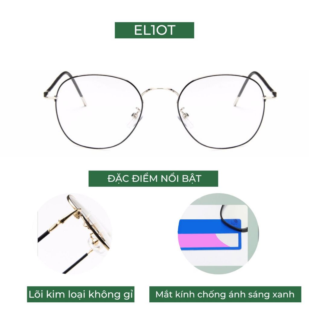 Gọng kính cận ELIOT Eyewear EL9959 tròng chống ánh sáng xanh có thể thay cận chất liệu kim loại kiểu dáng thời trang