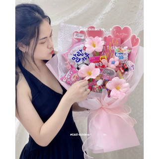 bó hoa bánh kẹo tone hồng , hoa bánh kẹo tặng bạn gái , hoa bánh kẹo tặng sinh nhật , quà tặng bánh kẹo