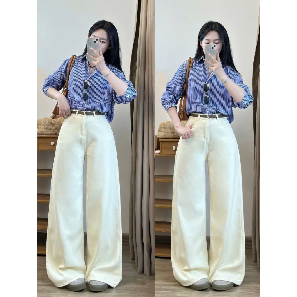 Quần jean ỐNG LOE 247Store nhiều màu lưng cao tôn dáng dài 103cm đi học đi làm đi chơi Back to School