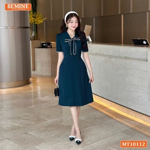 Đầm thiết kế BEMINE cổ tim có dây nơ phối viền dáng chữ A phù hợp đi làm, đi chơi-MT10112