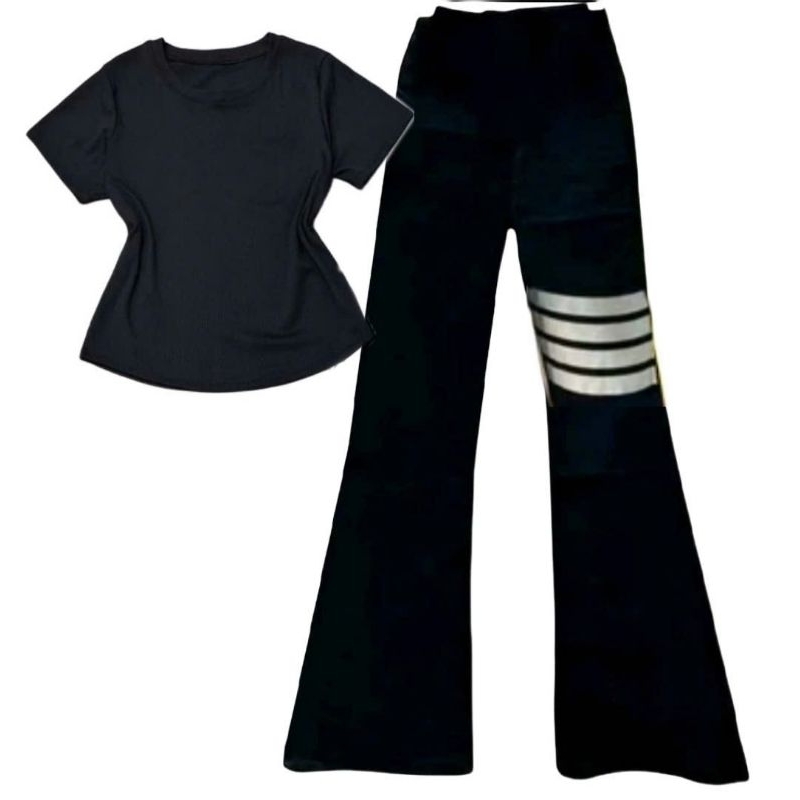 Sét Bộ Quần Ống Loe Cạp Cao tôn dáng + mix áo Thun tăm lạnh croptop trơn