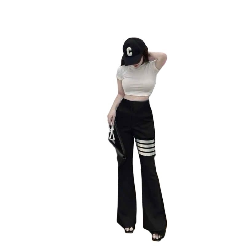 Sét Bộ Quần Ống Loe Cạp Cao tôn dáng + mix áo Thun tăm lạnh croptop trơn