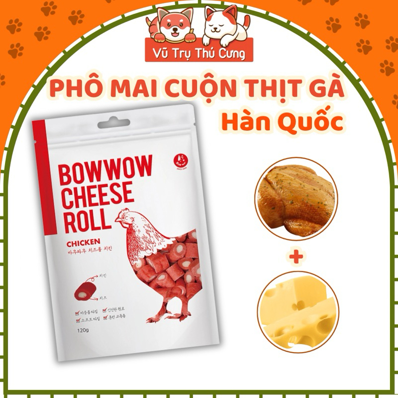 Snack cho Chó Phô mai cuộn Thịt gà Bowwow Hàn Quốc 120g