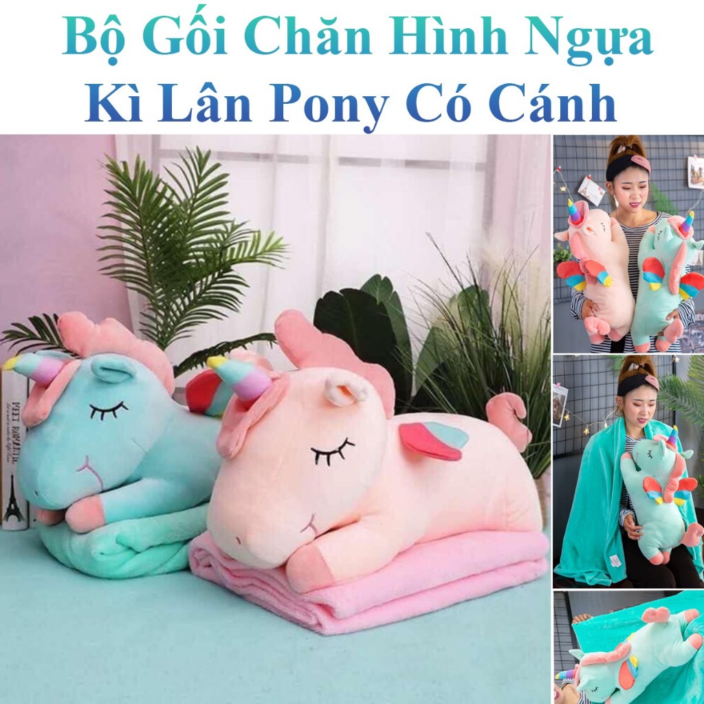 Bộ Gối Chăn Hình Ngựa Kì Lân Pony Có Cánh 3 Trong 1 Tiện Dụng