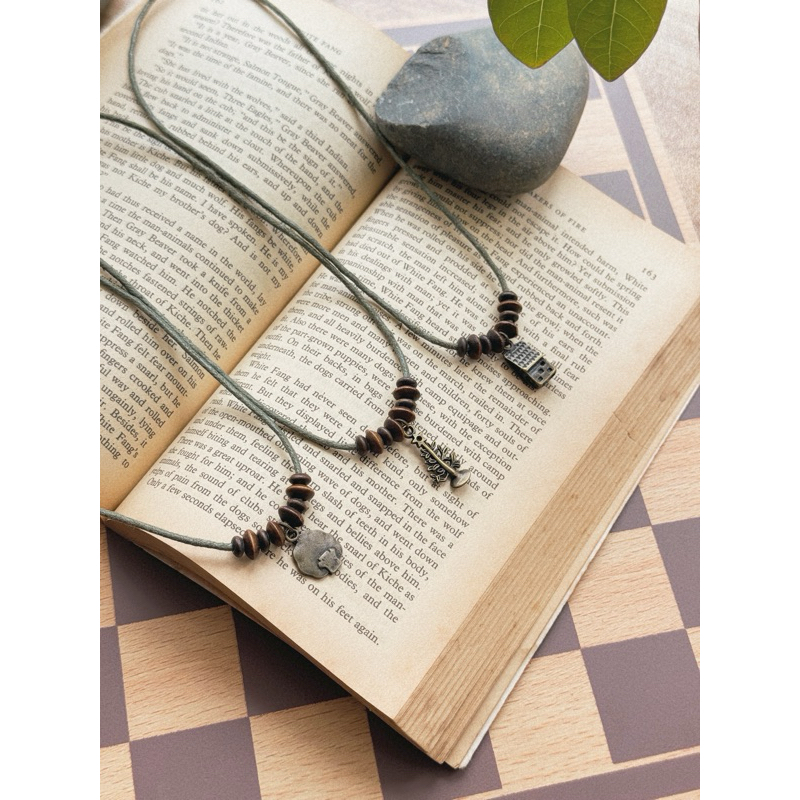 Vòng cổ Matsu - Dây chuyền charm cây thông / cây tròn / ngôi nhà mix hạt gỗ vintage