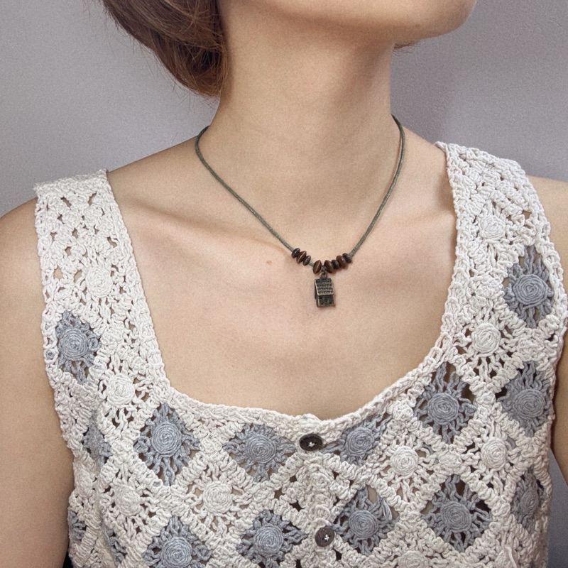 Vòng cổ Matsu - Dây chuyền charm cây thông / cây tròn / ngôi nhà mix hạt gỗ vintage