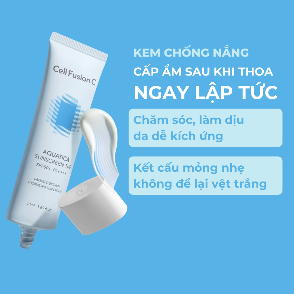 Ảnh [GÓI DÙNG THỬ 1.2ML] Kem Chống Nắng Cấp Ẩm & Dịu Da Cell Fusion C Aquatica Sunscreen 100 SPF 50+/PA++++ 1