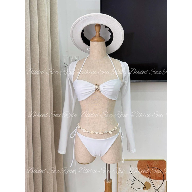 Bikini Tina set 3 món phối khoanh tròn Vàng Sang chảnh