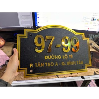 Bảng số nhà alu gương sang chảnh kèm ốc kính