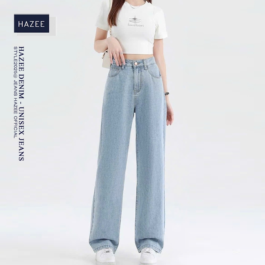 Quần Jean Nữ HAZEE Ống Suông 2in1 (Khóa + Chun) Vừa Co Giãn Thoáng Mát, Lưng Cao Trơn Sang Trọng