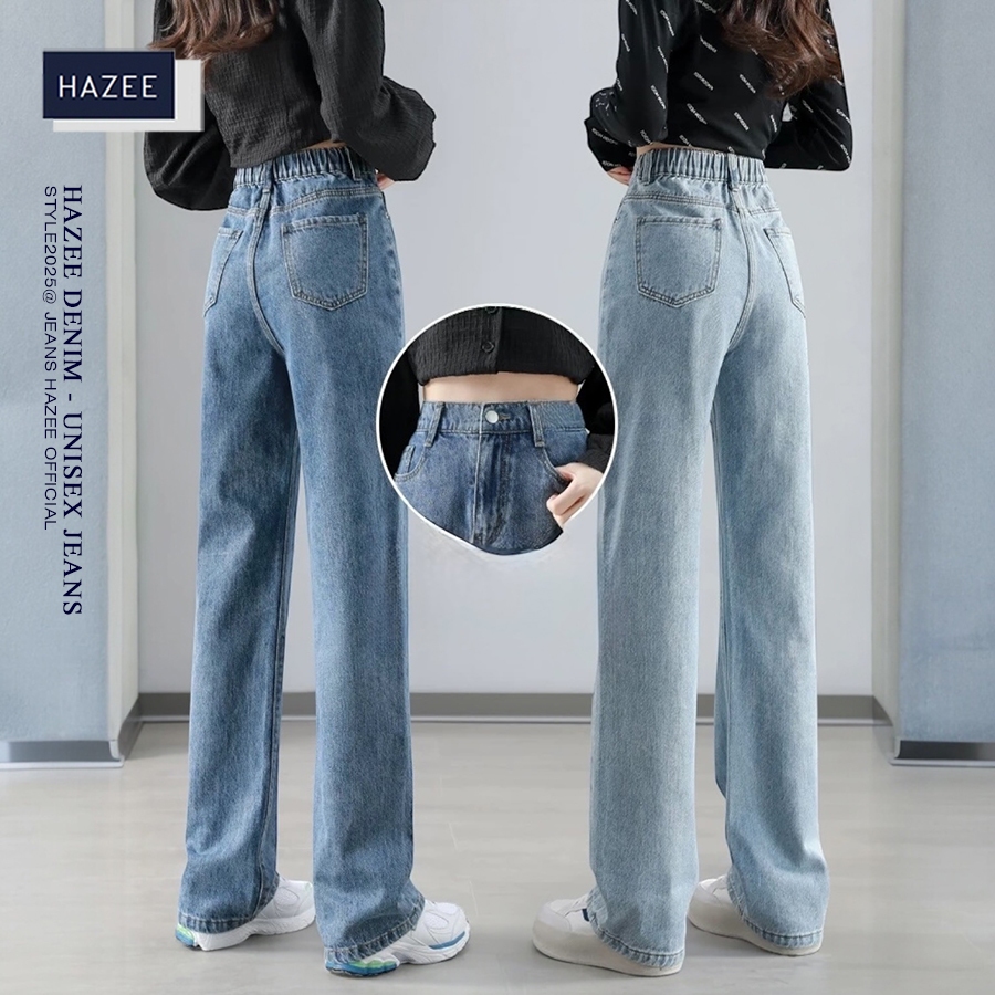 Quần Jean Nữ HAZEE Ống Suông 2in1 (Khóa + Chun) Vừa Co Giãn Thoáng Mát, Lưng Cao Trơn Sang Trọng