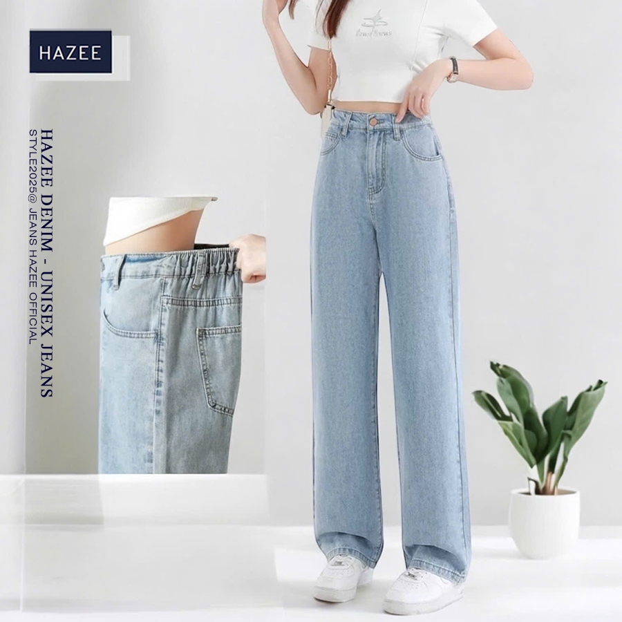 Quần Jean Nữ HAZEE Ống Suông 2in1 (Khóa + Chun) Vừa Co Giãn Thoáng Mát, Lưng Cao Trơn Sang Trọng