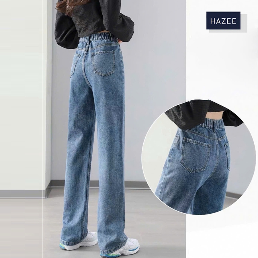 Quần Jean Nữ HAZEE Ống Suông 2in1 (Khóa + Chun) Vừa Co Giãn Thoáng Mát, Lưng Cao Trơn Sang Trọng