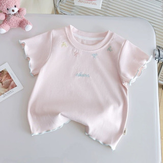 Áo thun nơ ngắn tay cotton phong cách hàn quốc cho bé