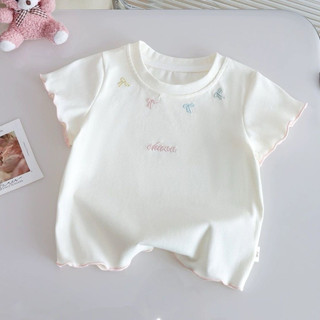 Áo thun nơ ngắn tay cotton phong cách hàn quốc cho bé