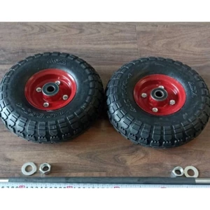 Bộ 2 Bánh Cao Su Đường Kính 25Cm Kèm Trục Phi 18 Cho Xe Đẩy, Xe Kéo, Xe Tự Chế
