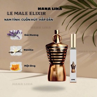 Nước hoa Le Male Elixir, shop hana lina( chai chiết 10ml) Nam tính, cuốn hút, tông oải hương vanilla, Lưu hương lâu