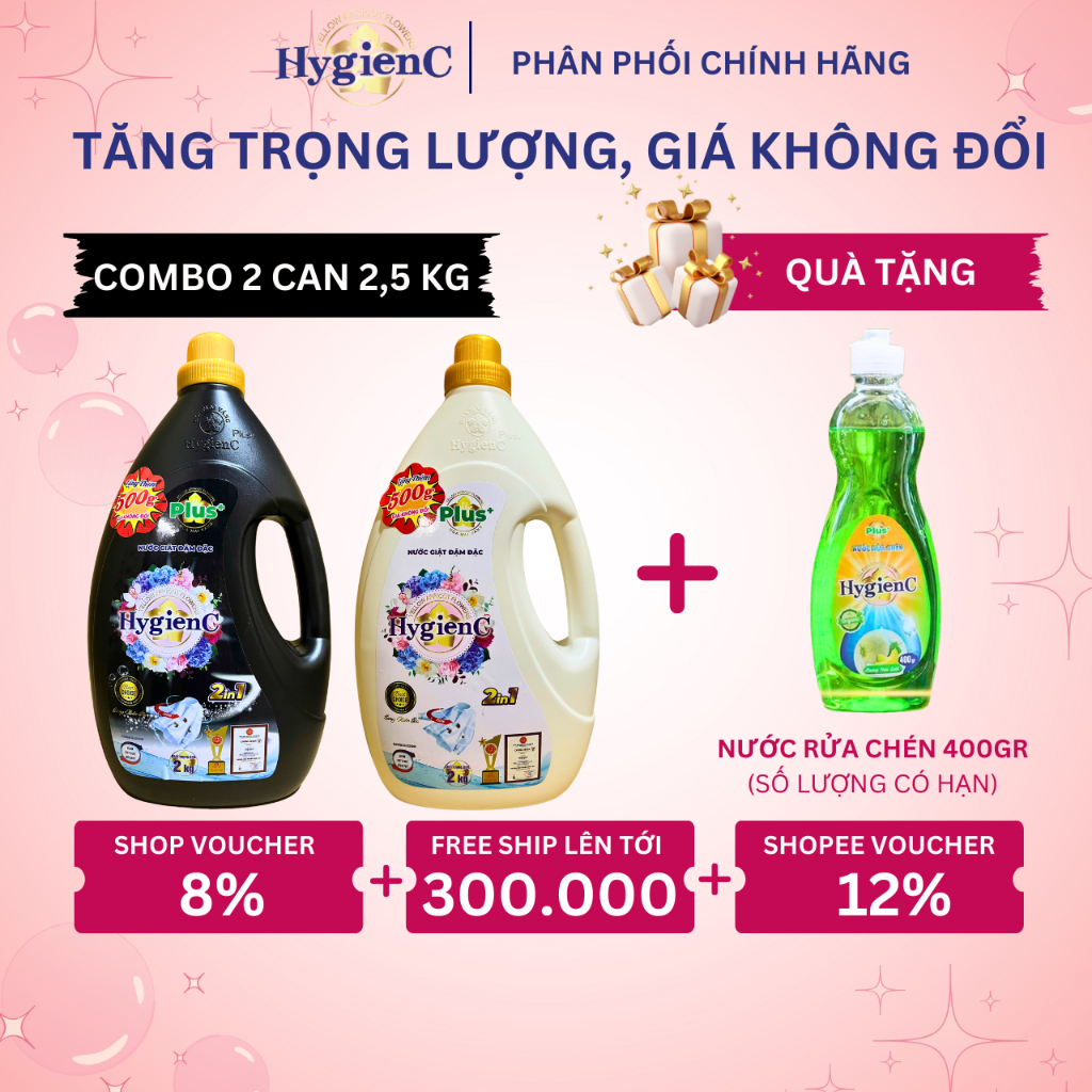 Ảnh Combo 2 Can Nước Giặt Xả HygienC Plus 2,5Kg/Can Đậm Đặc Hương Nước Hoa - Hàng Chính Hãng 1