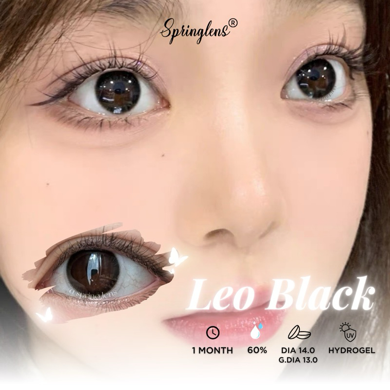Kính áp tròng đen siêu thực LEO BLACK tự nhiên giãn nhỏ 1 tháng | Spring Lens
