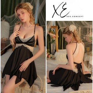 Váy ngủ lụa (V31) - Váy lụa 2 dây phối ren lưới tiểu thư có đệm nâng vòng 1 vừa