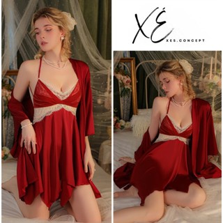 Váy ngủ lụa (V31) - Váy lụa 2 dây phối ren lưới tiểu thư có đệm nâng vòng 1 vừa