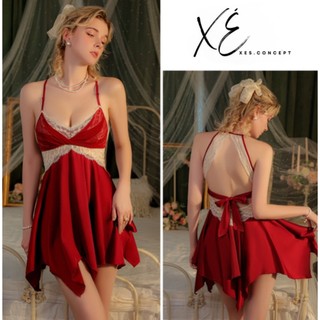 Váy ngủ lụa (V31) - Váy lụa 2 dây phối ren lưới tiểu thư có đệm nâng vòng 1 vừa