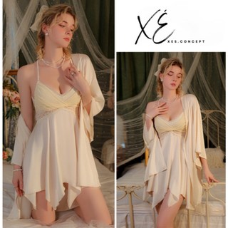Váy ngủ lụa (V31) - Váy lụa 2 dây phối ren lưới tiểu thư có đệm nâng vòng 1 vừa