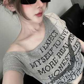 Áo Thun Gân Chữ Lệch Vai ÔM BODY
