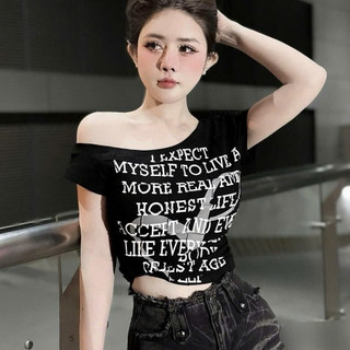 Áo Thun Gân Chữ Lệch Vai ÔM BODY