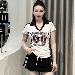 Áo Thun Cổ bẻ Phối Viền Chữ SỐ Sọc Kẻ Cá Tính Năng Động Trẻ Trung