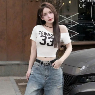 Áo thun nữ dáng ngắn ôm lệch Vai Số 33 Phối ĐỒ Siêu ĐẸP