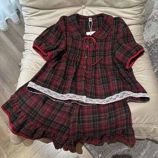 Bộ đồ ngủ nữ kiểu dáng vintage họa tiết caro cổ điển Phối Viền REn Nhẹ Nhàng