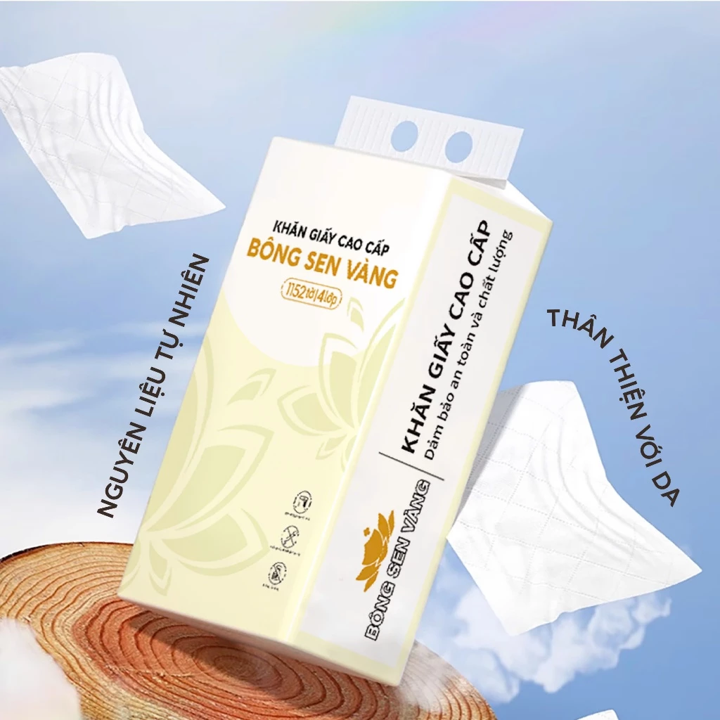 Khăn Giấy Rút Treo Tường Bông Sen Vàng 1152 Tờ (Tặng kèm móc treo)