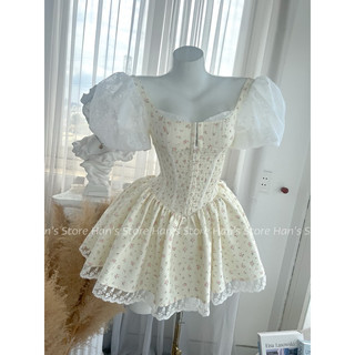 [HAN’S STORE] VÁY HOA TIỂU THƯ FORM BỒNG BỀNH TAY BỒNG LƯỚI HOA MÙA HÈ (ẢNH THẬT)