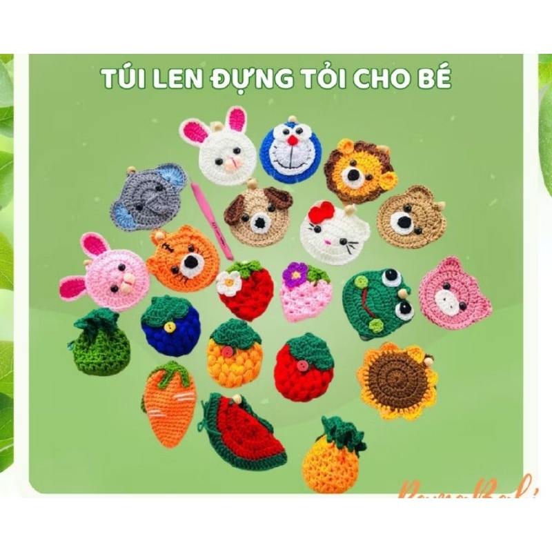 Túi Đựng Tỏi Tránh Vía Đan Len Siêu Rẻ Cho Bé , Túi Len Handmade Dày Dặn Dây Đeo Dài