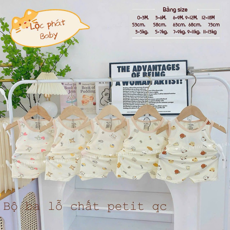 (LPBL 01) Bộ ba lỗ Lộc Phát chất petit họa tiết hoạt hình đáng yêu thoáng mát cho bé trai bé gái từ 3-14kg