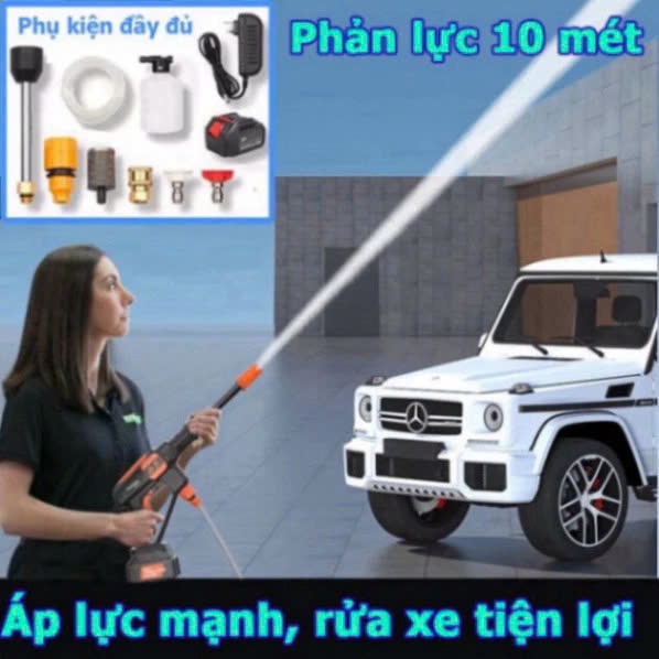 Máy rửa xe cầm tay cao áp chạy bằng pin sạc, súng rửa xe dùng cho gia đình có chế độ phun xương tạo bọt cao cấp