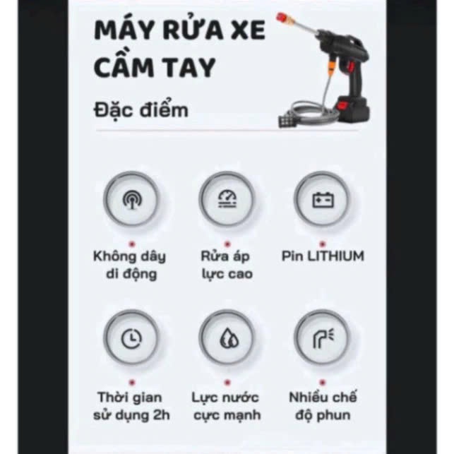 Máy rửa xe cầm tay cao áp chạy bằng pin sạc, súng rửa xe dùng cho gia đình có chế độ phun xương tạo bọt cao cấp