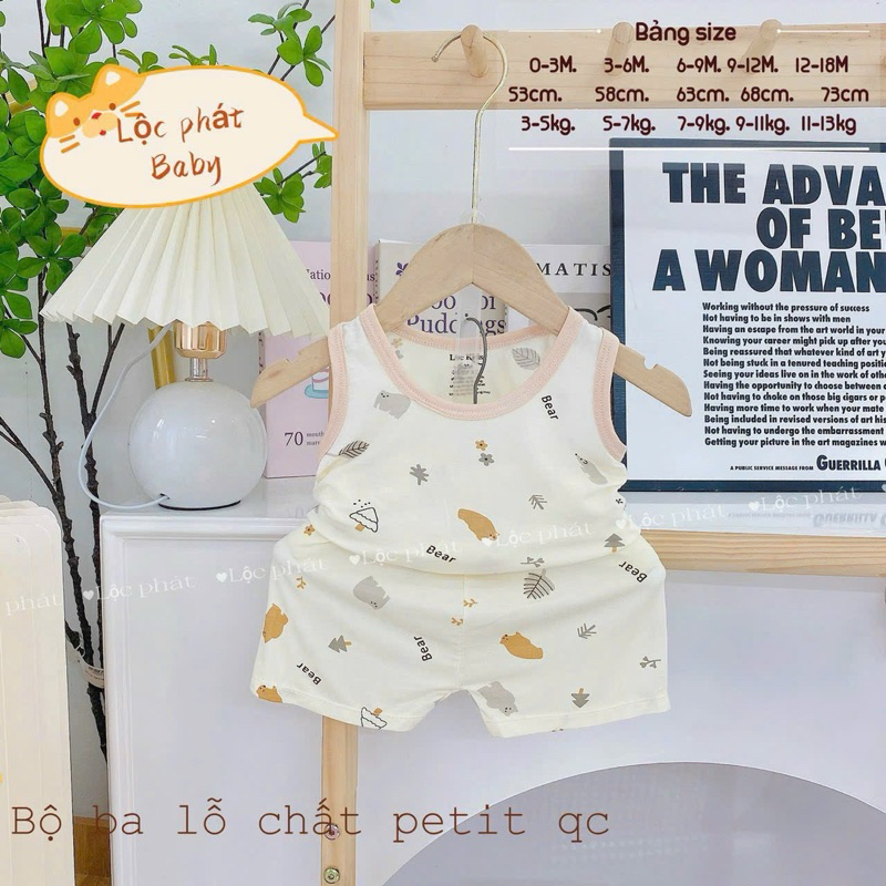 (LPBL 01) Bộ ba lỗ Lộc Phát chất petit họa tiết hoạt hình đáng yêu thoáng mát cho bé trai bé gái từ 3-14kg