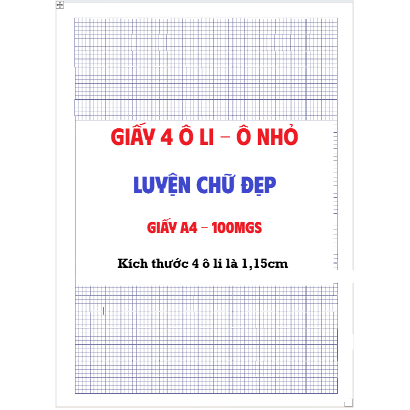 51 Tờ giấy luyện chữ đẹp. 4 Ô LI - Ô NHỎ - giấy A4 100gsm  - In 2 mặt